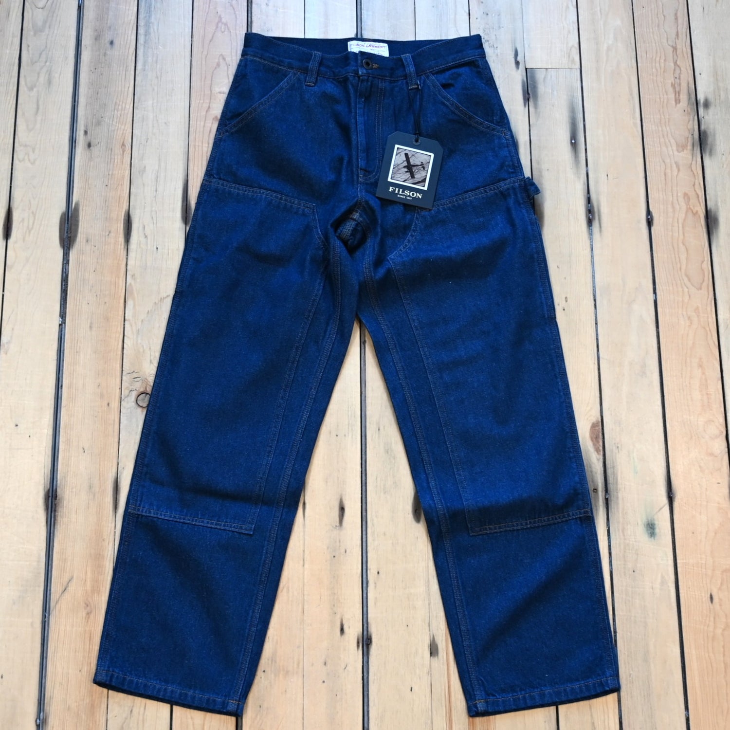 Filson ladies dark rinse 9-oz work jeans with reinforced fronts and tool pockets