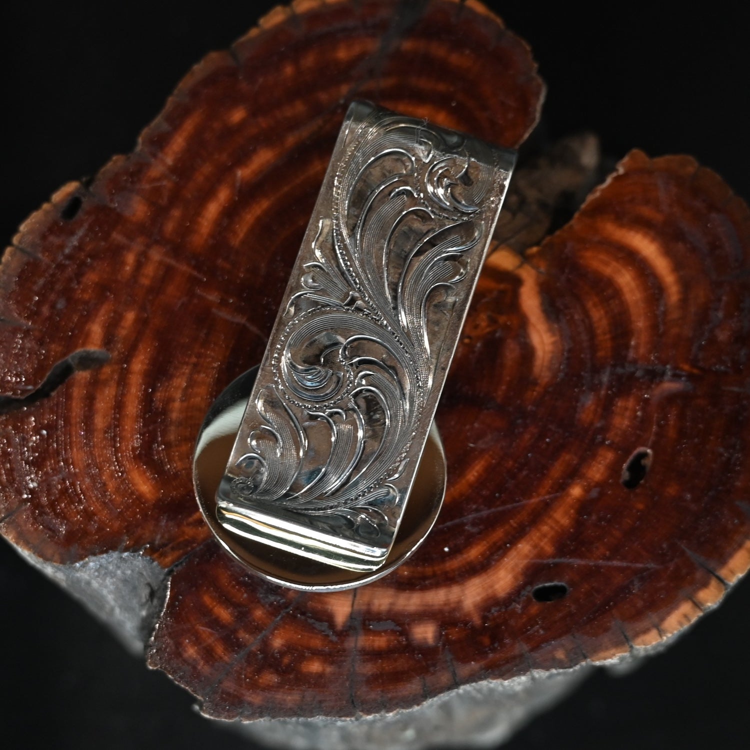 Vogt Bison Tribute sterling silver money clip with cast bison and rope edge design