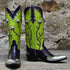View of Stallion Ladies 14" Rosebud boot with kelly green uppers, purple vamp, and silver wingtip