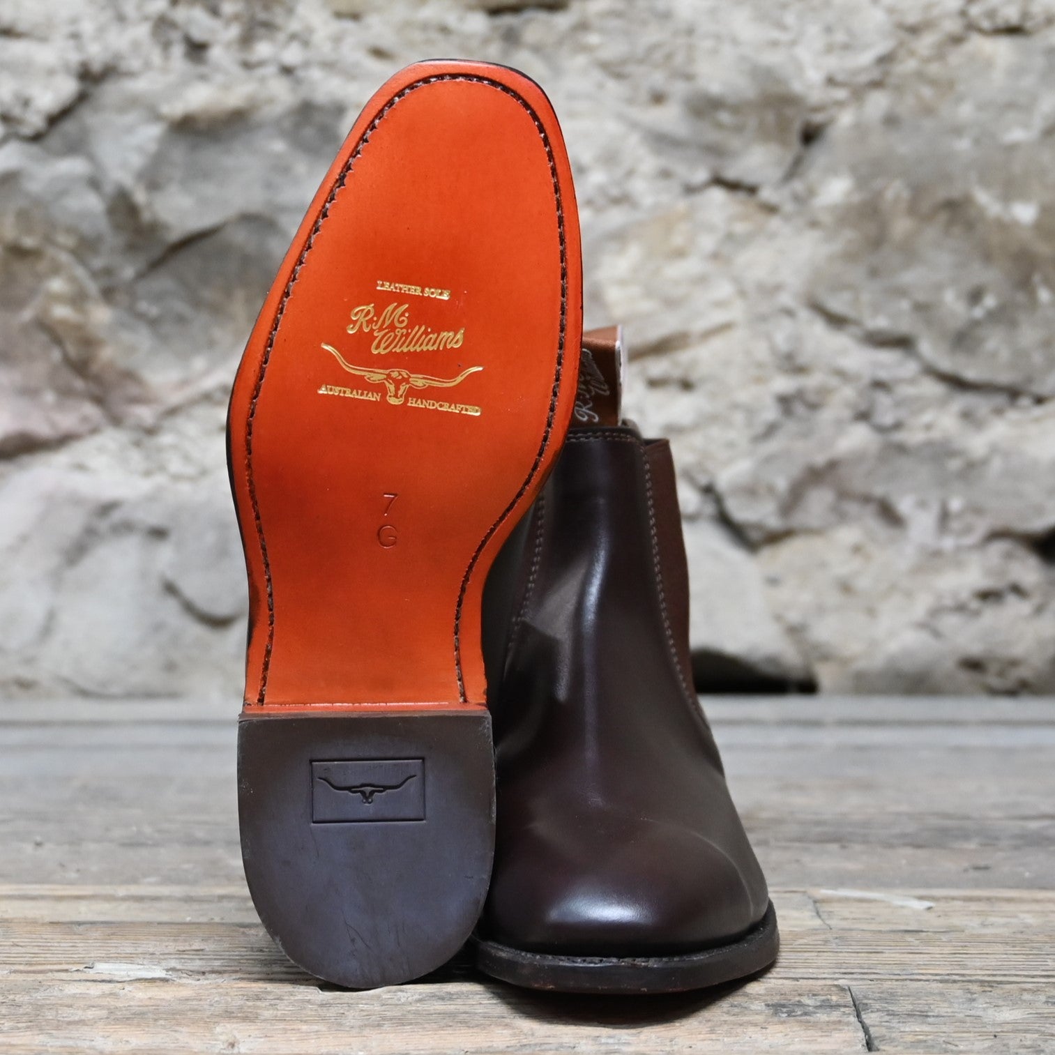 R.M. Williams Craftsman Dress Boot In Chestnut view of bottom