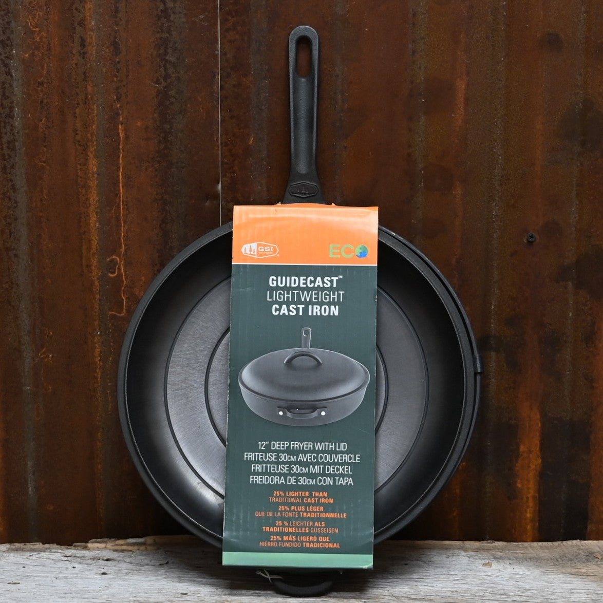 GSI Guidecast 12″ deep fry pan with lid, lightweight cast-iron finish