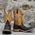 View of Hondo 13" cowboy boot with oryx crater top, sand nubuck bullhide vamp, and wide square toe