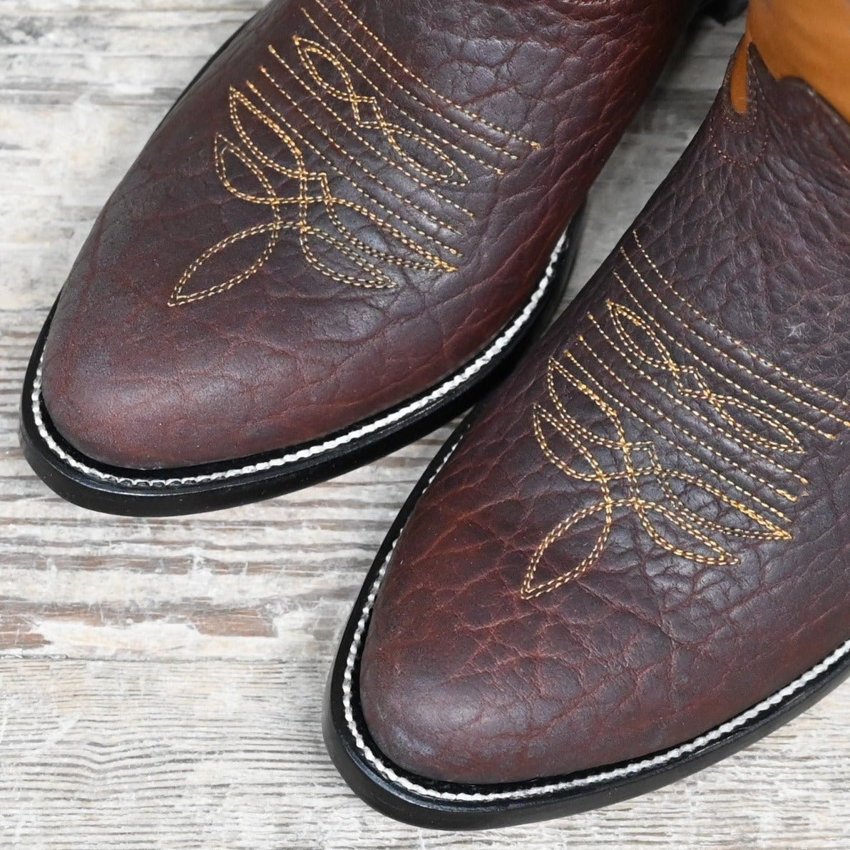 Nutted Calf Cognac Bison Boot on Custom "Duke" Last view of toe