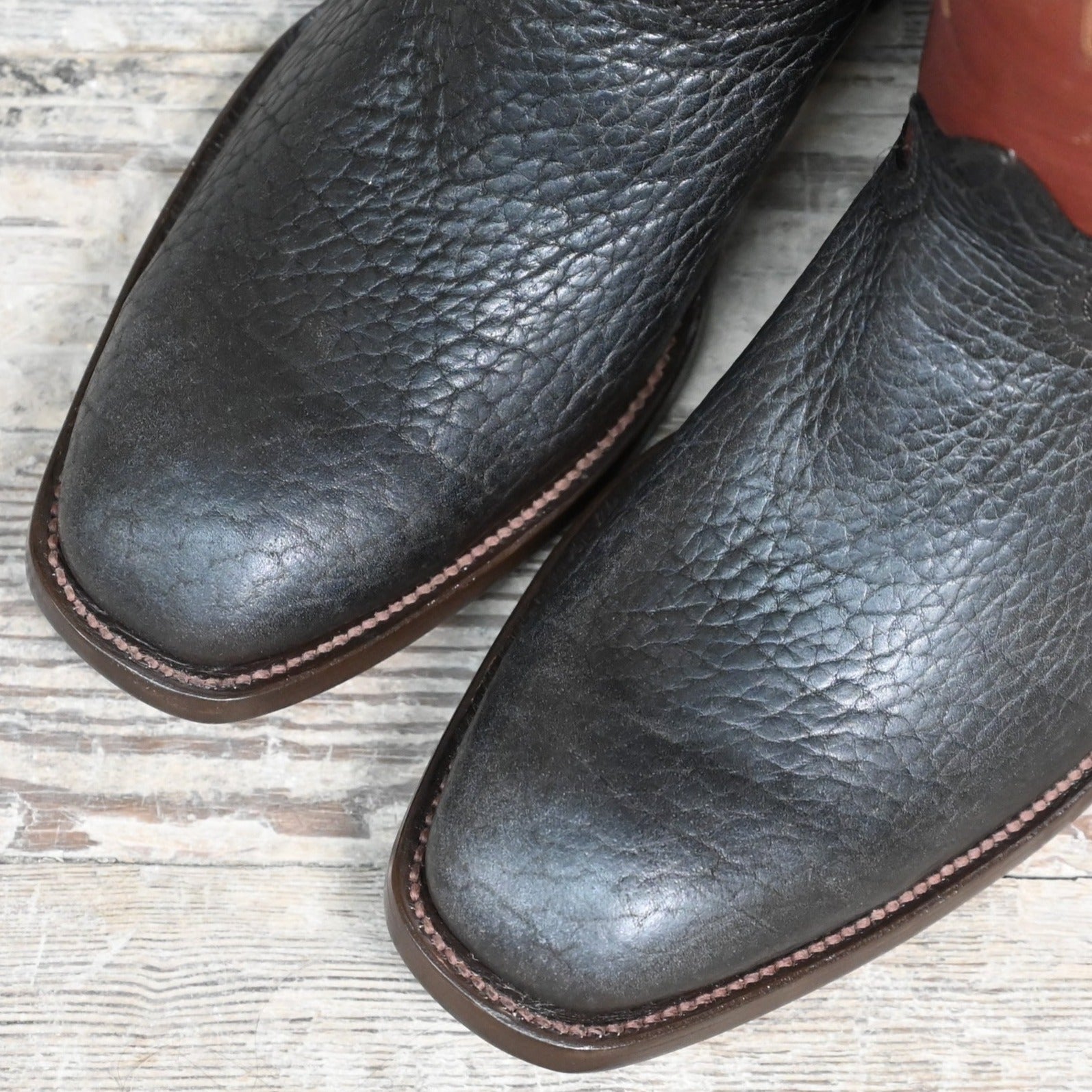 Nutted Calf Tobacco Bison Town Boot on Custom "Cowboy" Last view of toe