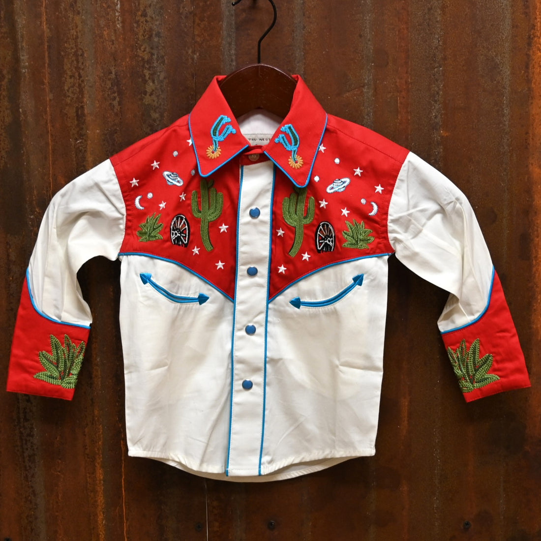 Rockmount Youth Vintage 2 Tone Red IVO Cactus Star view of shirt