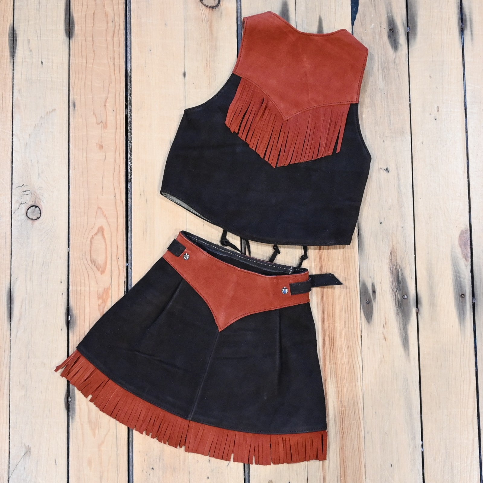 SouthBay cedar dark-brown rust leather girls skirt and vest set genuine leather youth Western