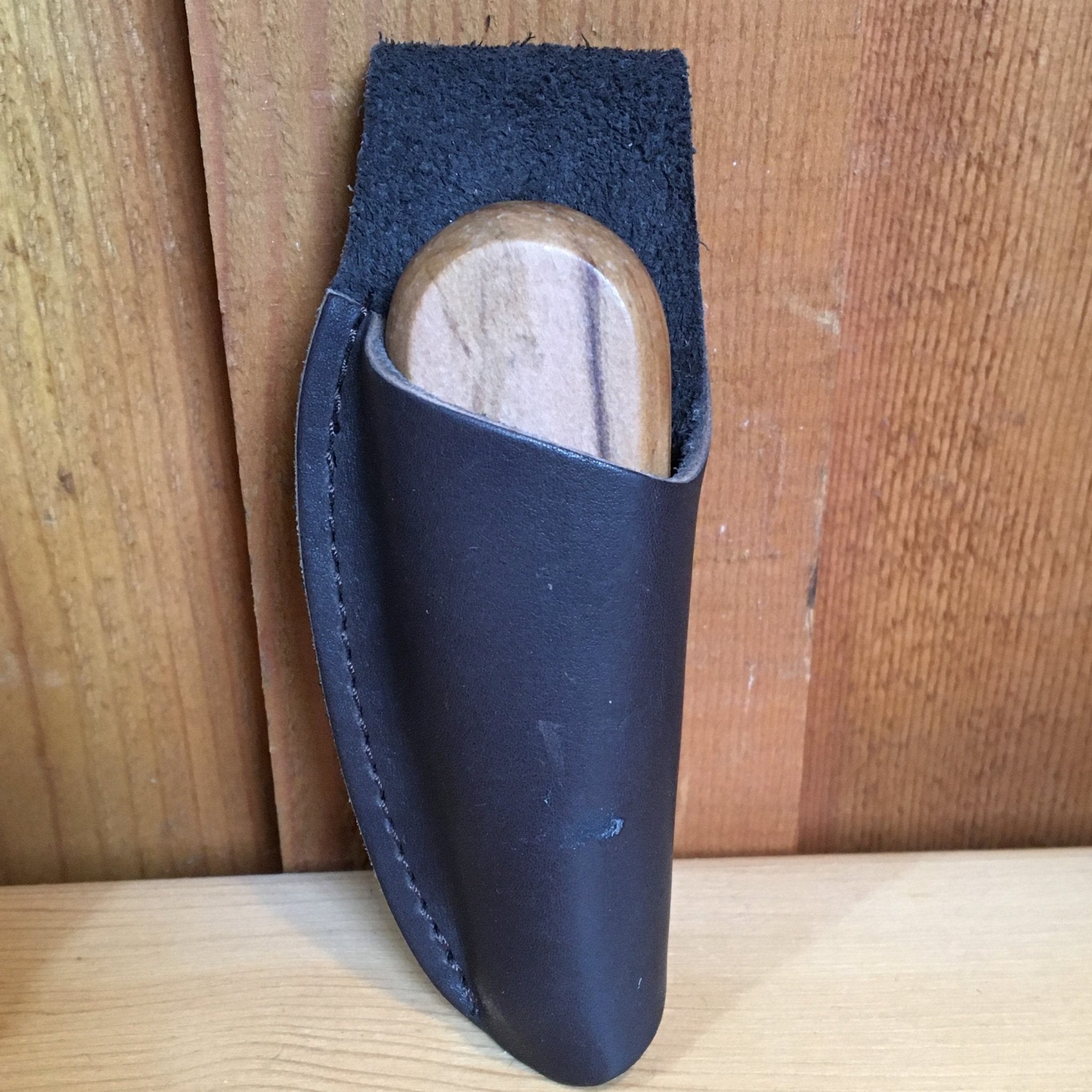 Escoutoux Pocket Knife GARLIC/ CHESTNUT--Stainless Blade, Olivewood Handle (8211.93.1000) view of sheath