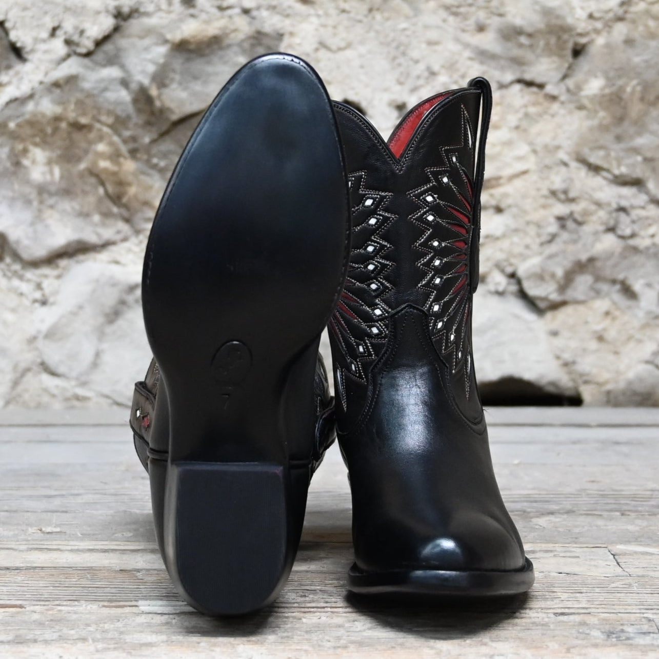 View of Stallion Ladies 9" Peewee Boot – Black Calf with Moonburst Inlay &
