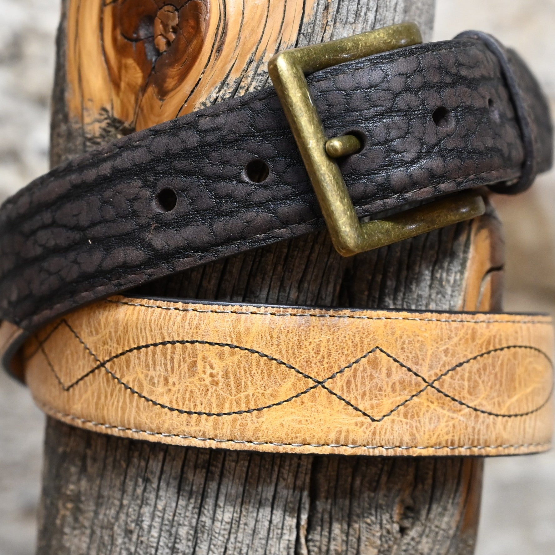 Hondo brown nubuck bullhide leather belt with Oryx center designed to match Hondo Boot 3416