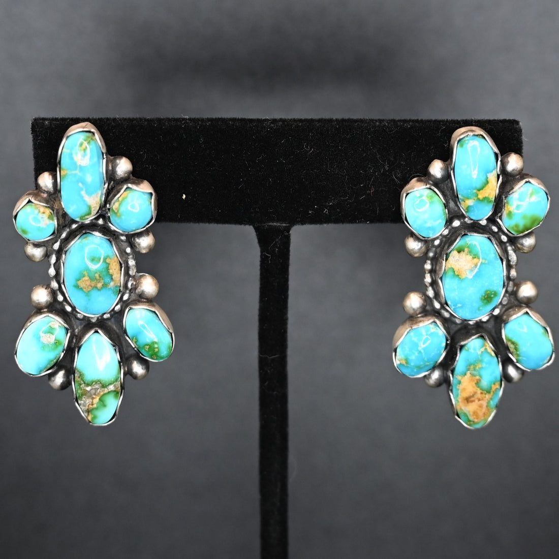 Turquoise 7 Stone Cluster Stud Earring view of earrings