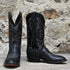 View of Hondo 13" all-black cowboy boot with bullhide vamp, medium round toe, and pull straps