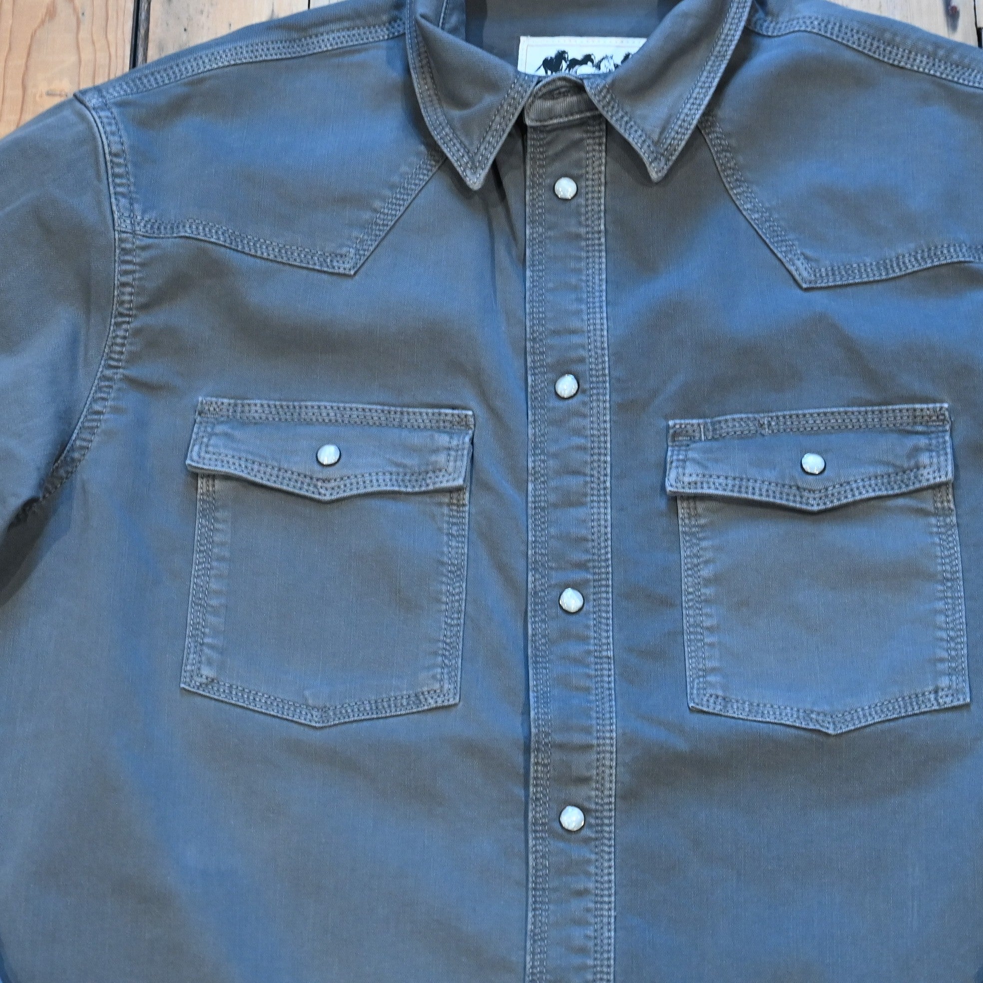 Schaefer Outfitter Western Denim Snap Shirt in Carbon twill with snap closure and Western yoke