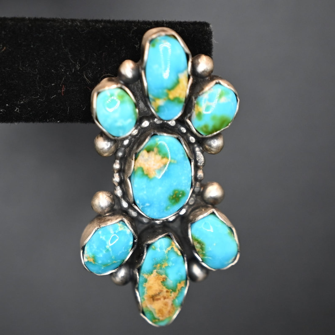 Turquoise 7 Stone Cluster Stud Earring view of close up