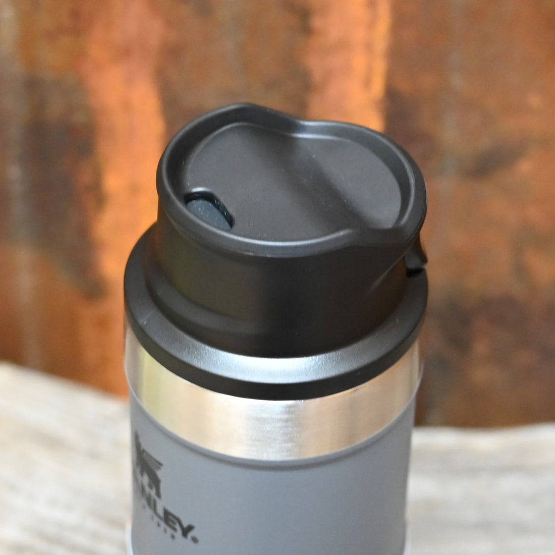 Stanley Trigger Action Travel Mug in Charcoal view of mouthpiece
