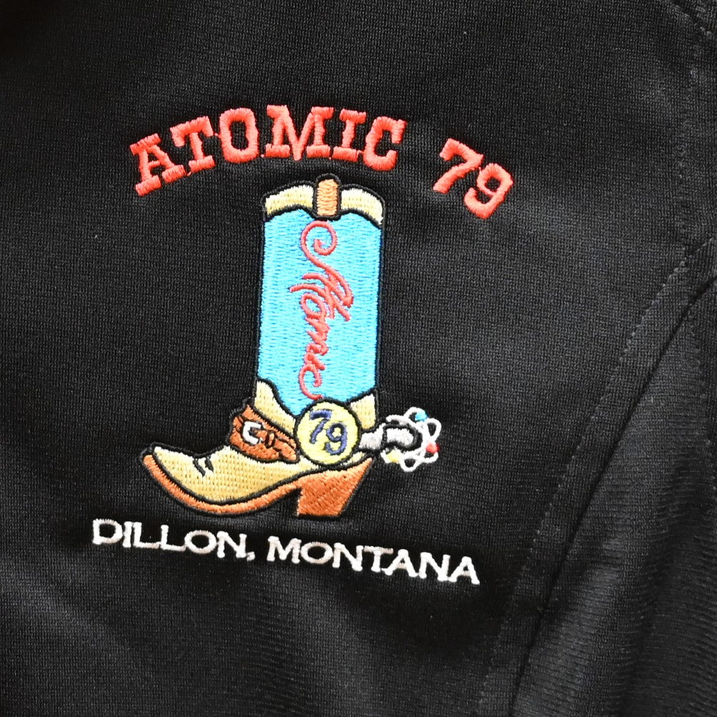 Atomic 79 Gear North Face Tech Quarter Zip Fleece in Black view of logo