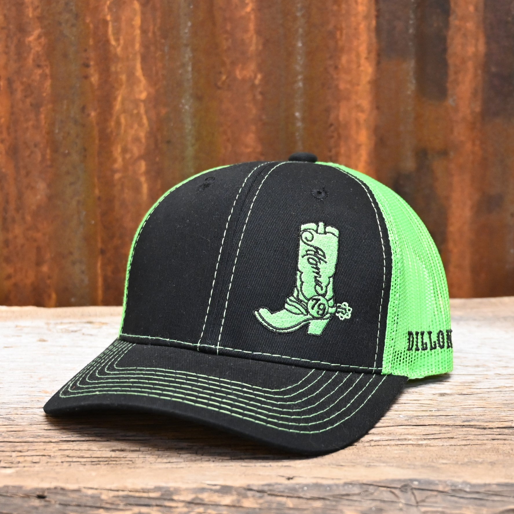 Atomic 79 Boot Black Shoot/Neon Green Mesh Cap Standard Size view of hat