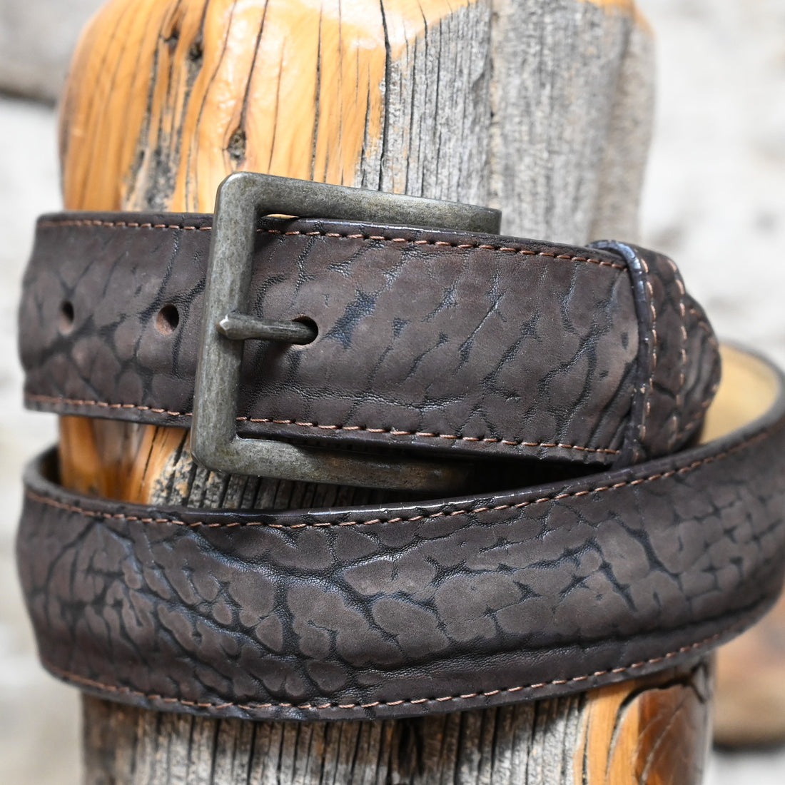 Hondo brown nubuck bullhide leather belt with soft finish and metal buckle