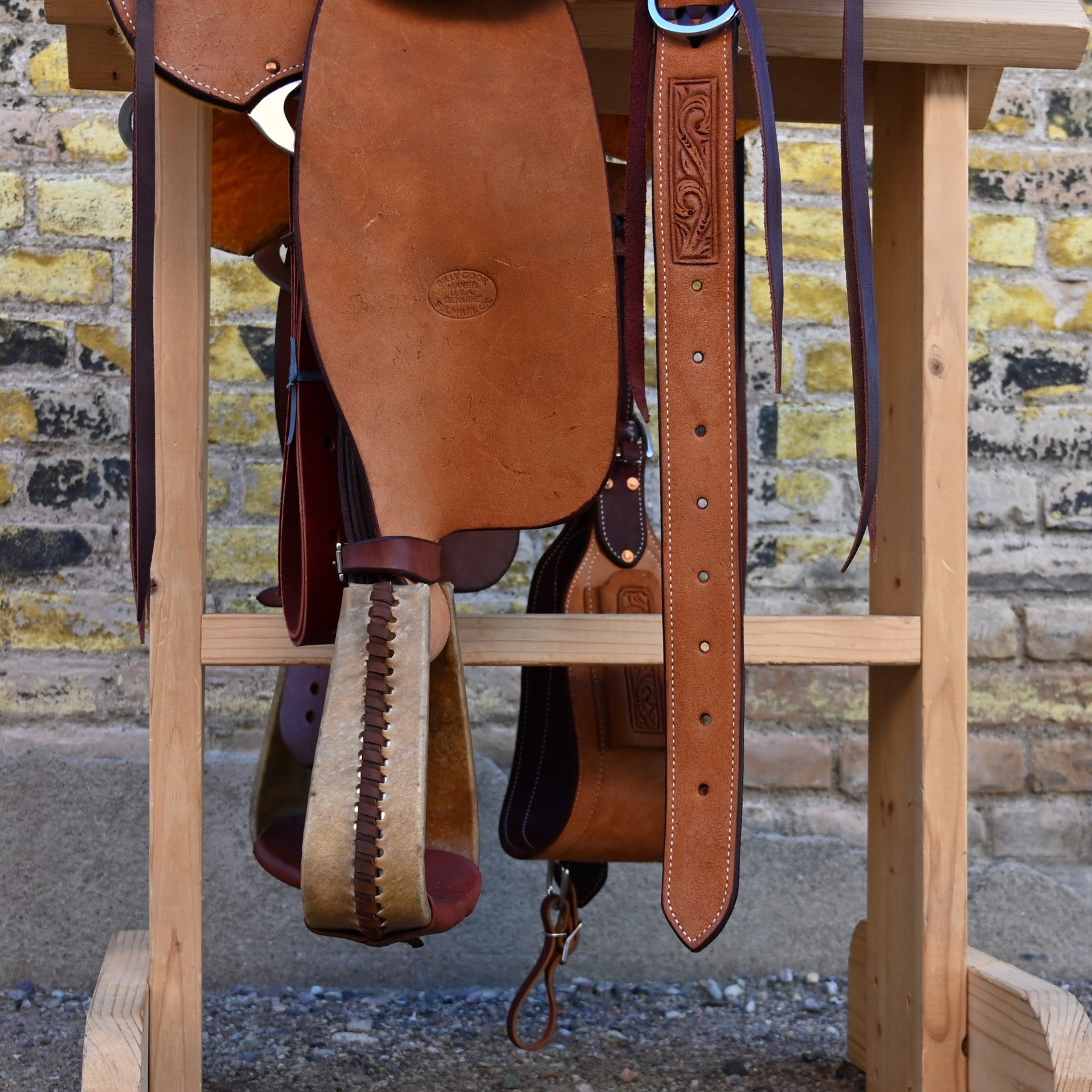 View of Billy Cook 15" Arbuckle Rancher Saddle with WSO and inverted floral tooling