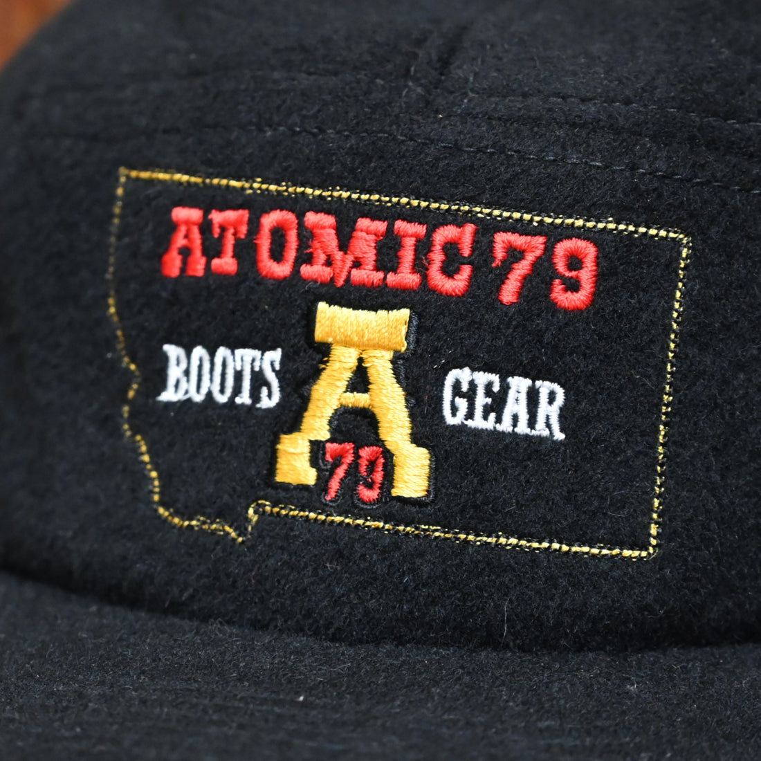 Atomic 79 Black Wool Cap W/Mt Emblem view of detail