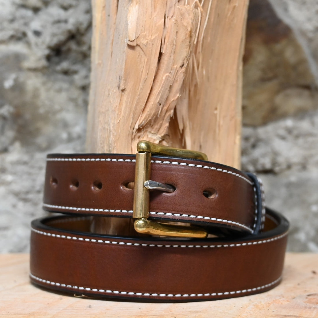 1.5 Medium Brown Single Stitched Belt view of belt
