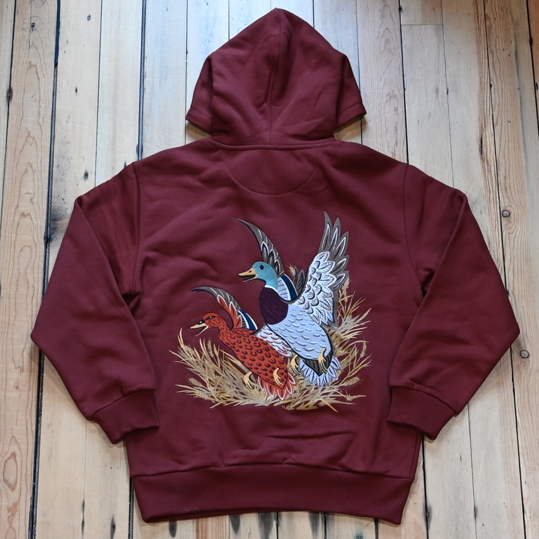 Filson Prospector Hoodie in Fired Brick with Ducks embroidery