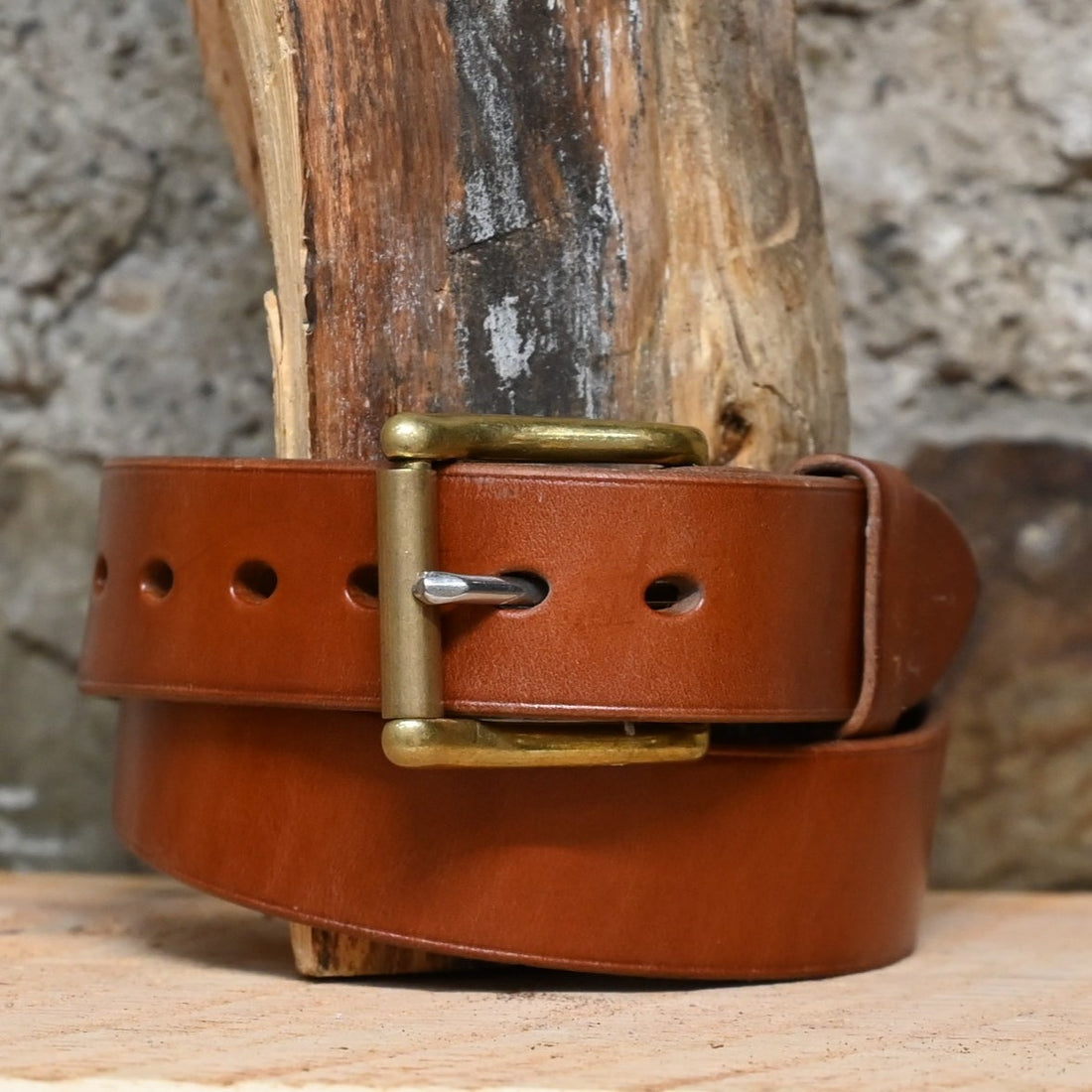 1 1/2&quot; Unlined Belt Tan- Longer Buckle view of belt