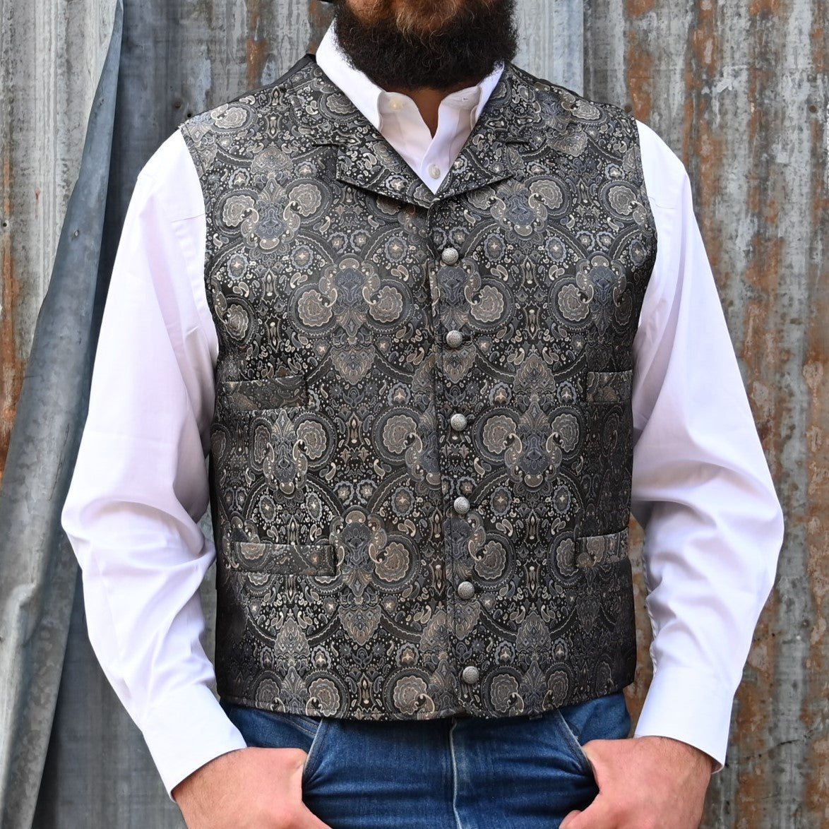Men's Gunmetal Brocade Vest - Main Image