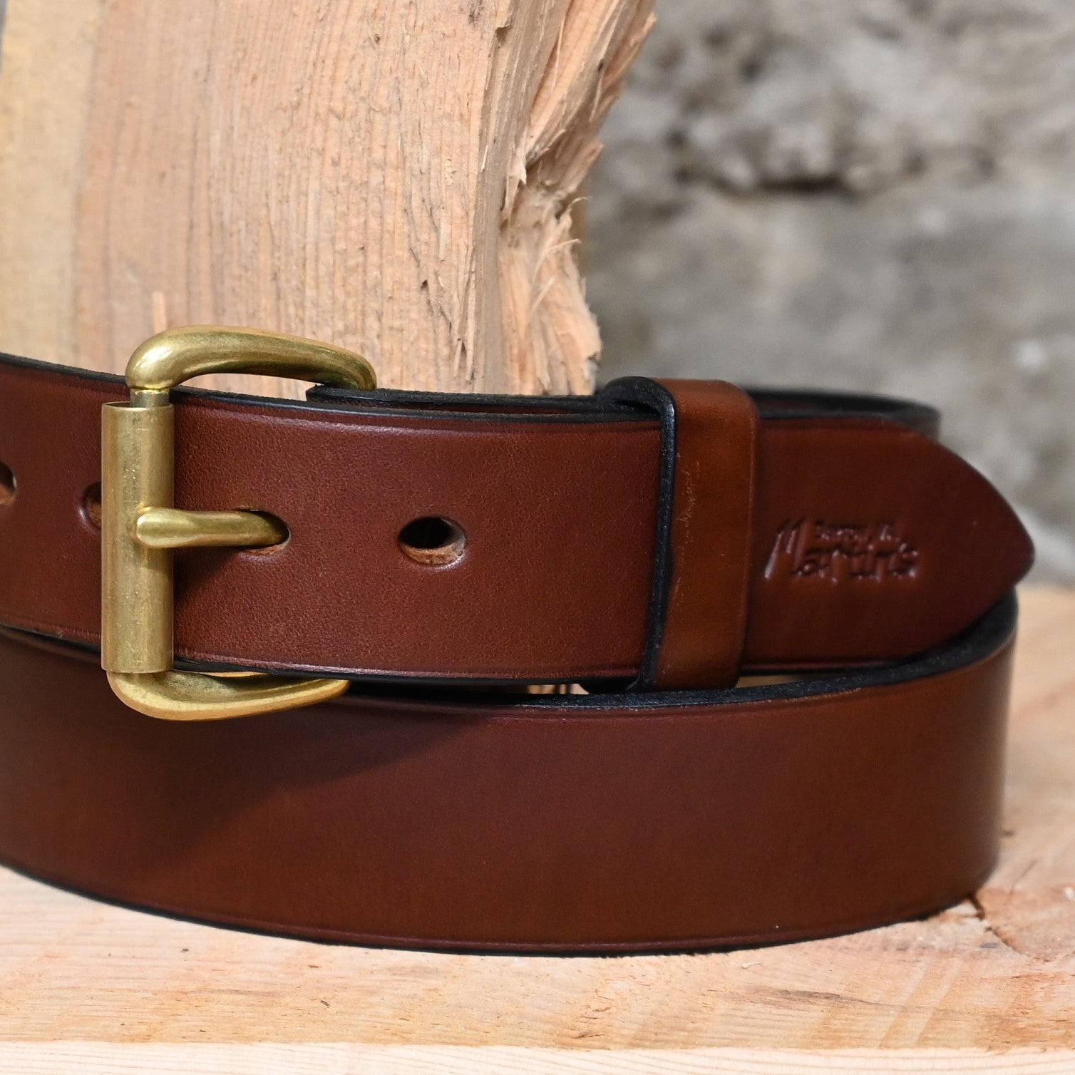 1.5" Medium Brown Belt view of belt close up