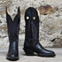 View of Hondo 14" cowboy boot in black retan leather with pull holes, spur ledge, and medium round toe