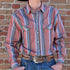 View of Schaefer Western snap shirt in assorted patterns with pearl snaps and vented back