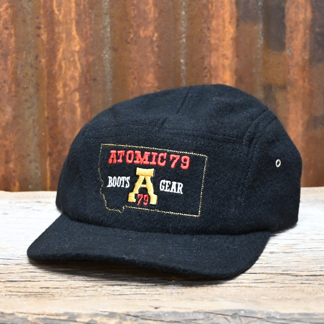 Atomic 79 Black Wool Cap W/Mt Emblem view of hat