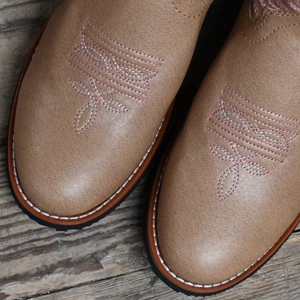 Smoky Mountain Mustang kids’ tan leather boot with U-toe and block heel