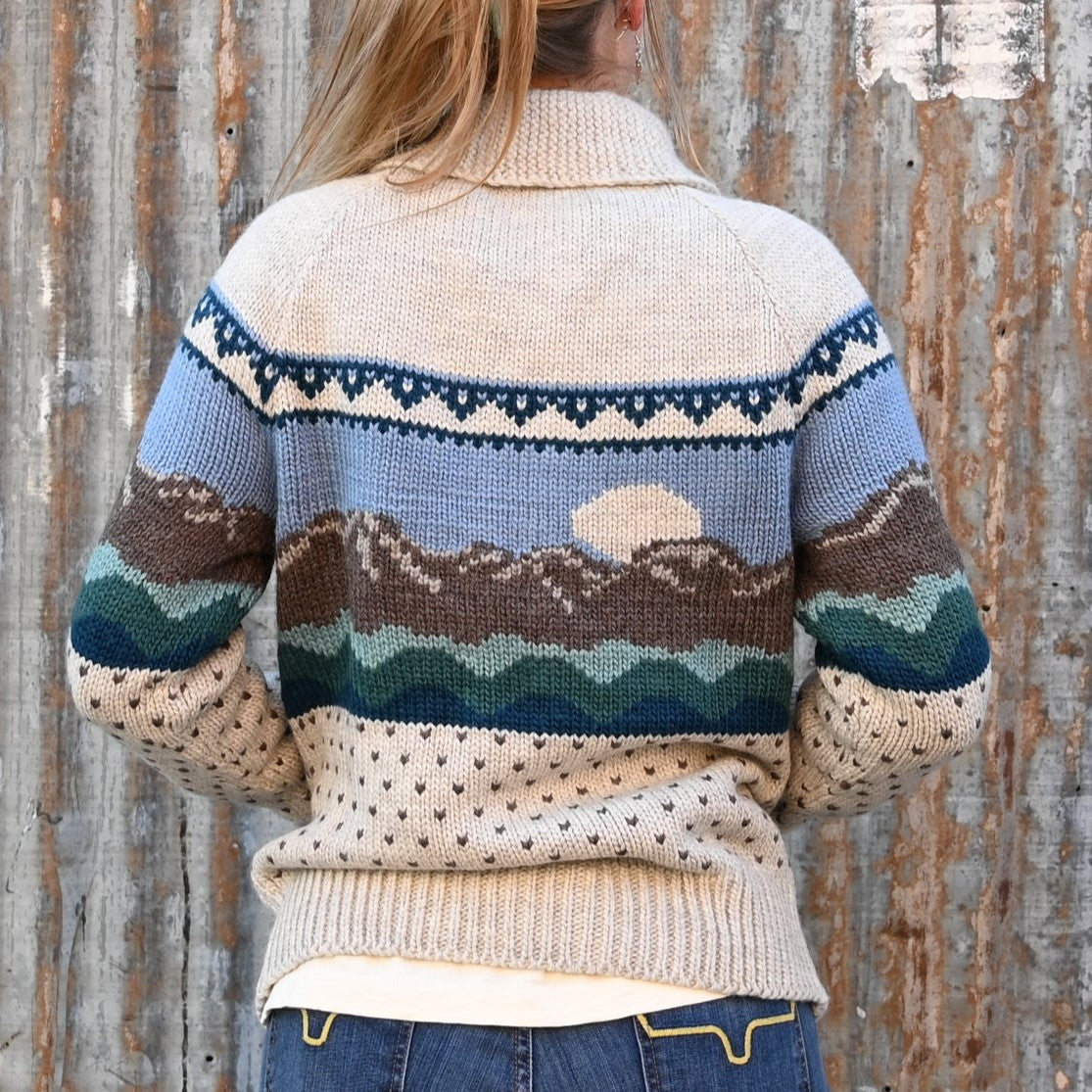 Rockies - Ladies Merino Wool Knit Sweater in Oatmeal