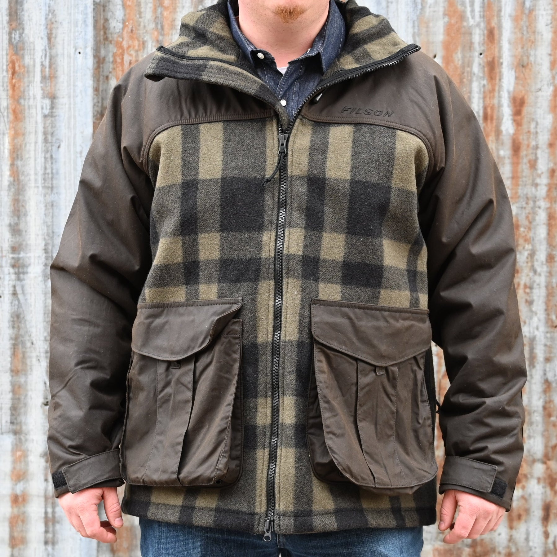 Filson Mackinaw Wool Hunting Jacket โ Otter Green/Black Plaid