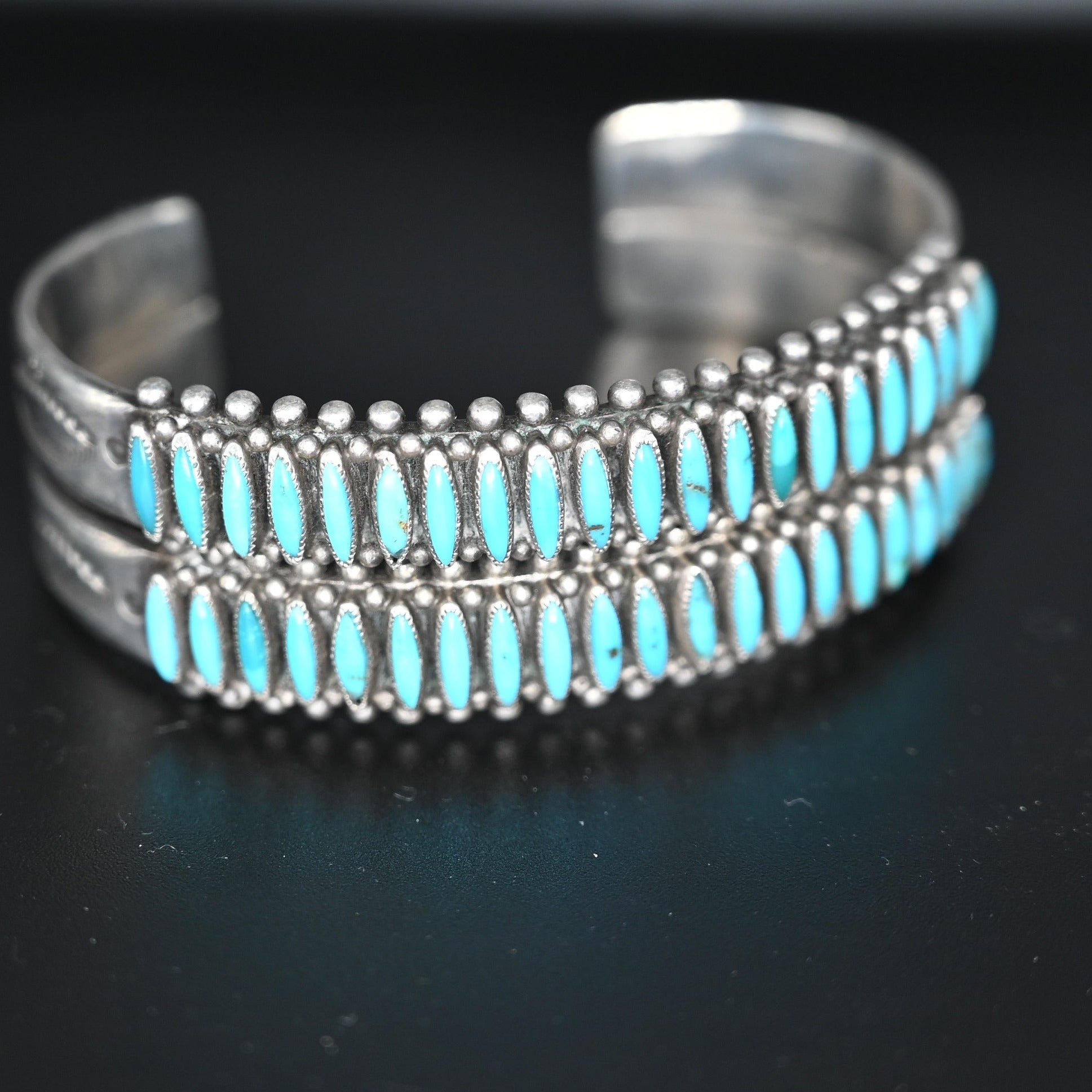 Vintage Turquoise Needlepoint Cuff view of cuff
