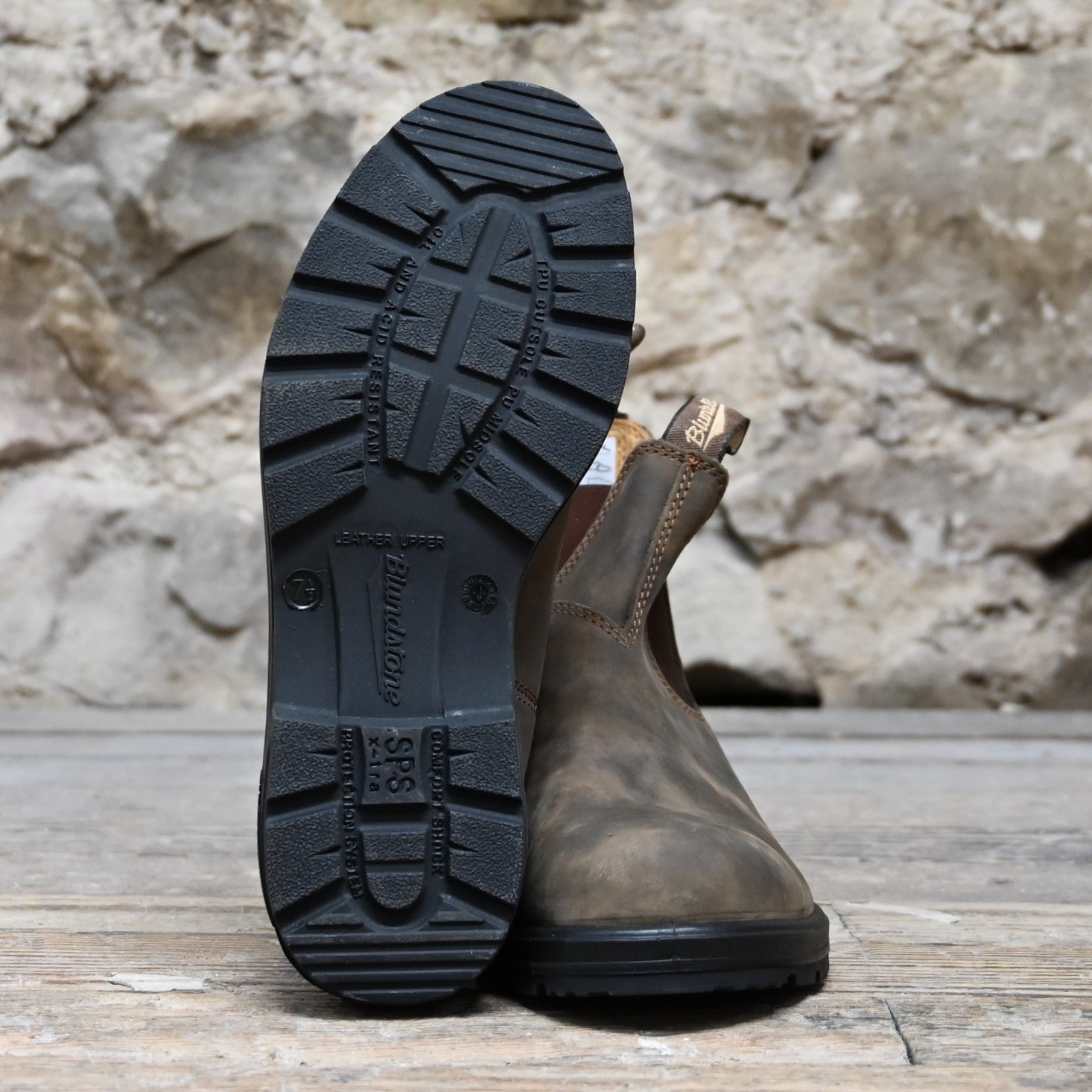 Blundstone Slip On In Rustic Brown Premium Leather view of bottom