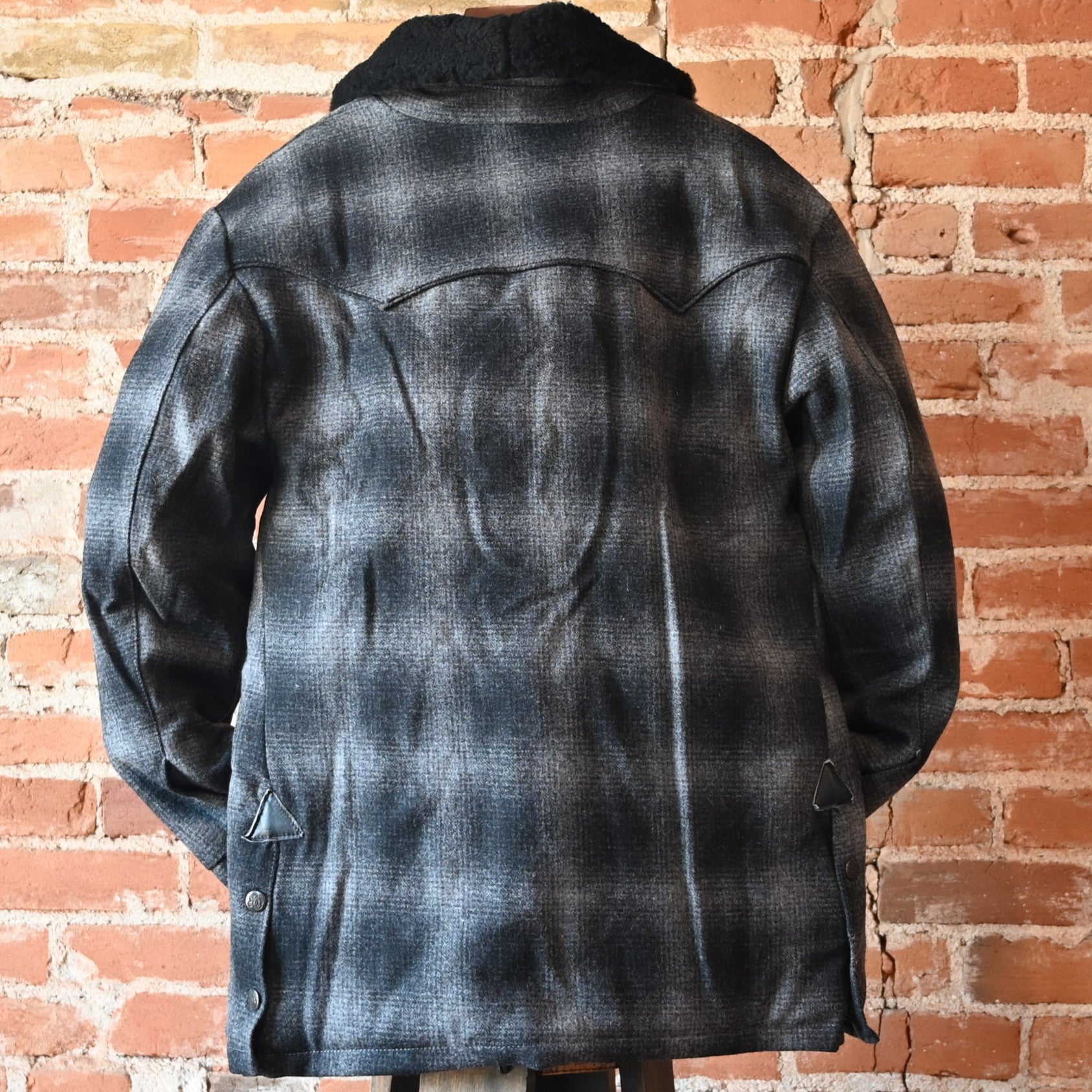 Schaefer Outfitter Wool Coat With Shearling Collar in black Melton wool with shearling collar and front pockets