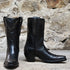 View of Stallion Ladies 10" Black Ranch Hand Boot with tooled top, whipstitch, and buck lacing