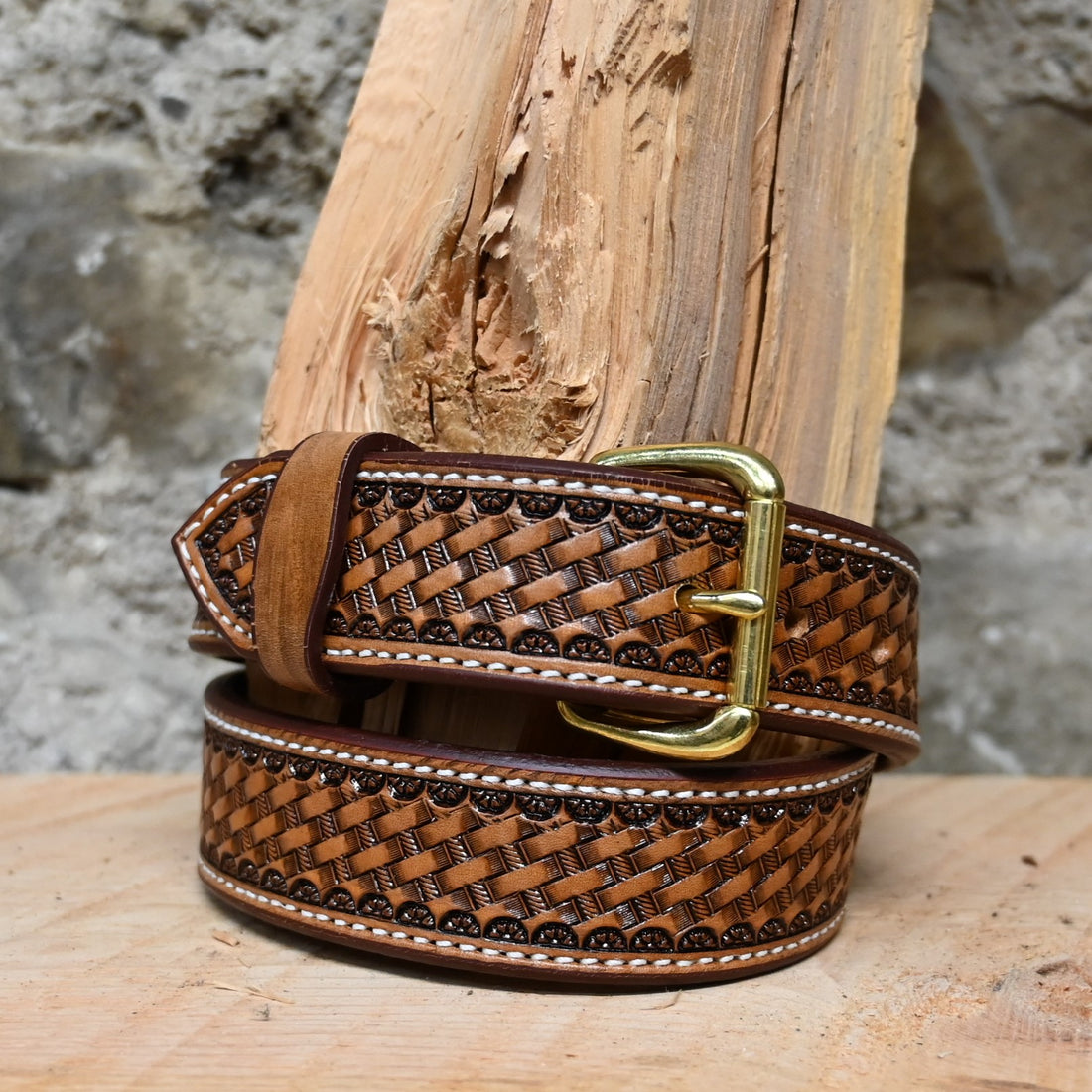 Silver Spurs Saddlery Leather Basket Weave Belt view of belt