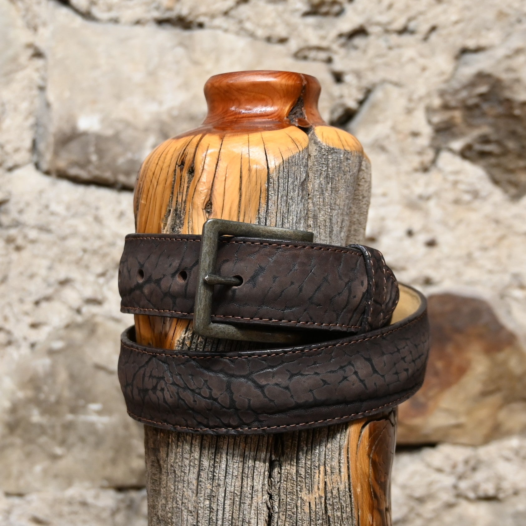 Hondo brown nubuck bullhide leather belt with soft finish and metal buckle