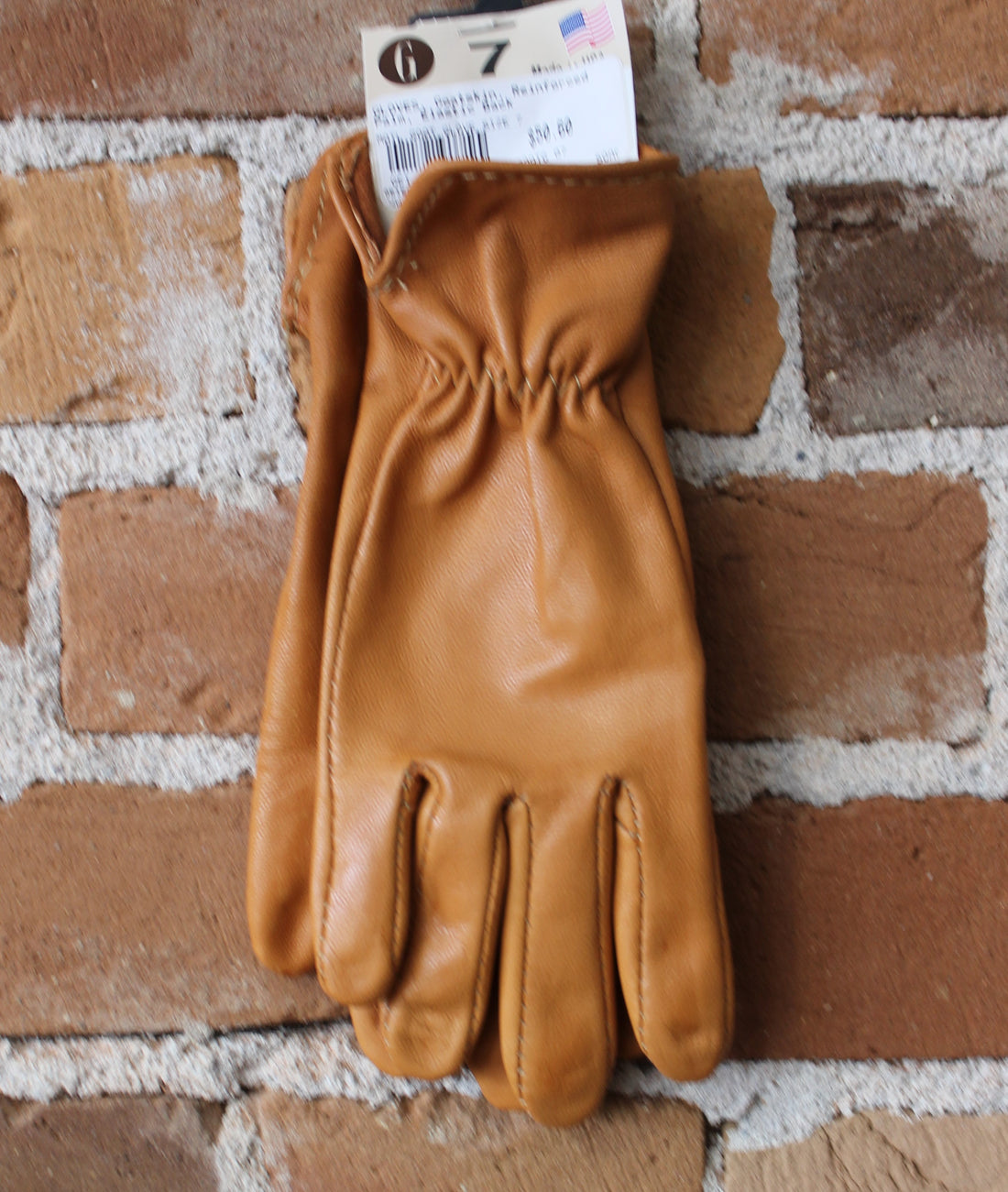 Goatskin Roper Glove W/Reinforced Palm &amp; Elastic Back In Saddle Brown view of gloves
