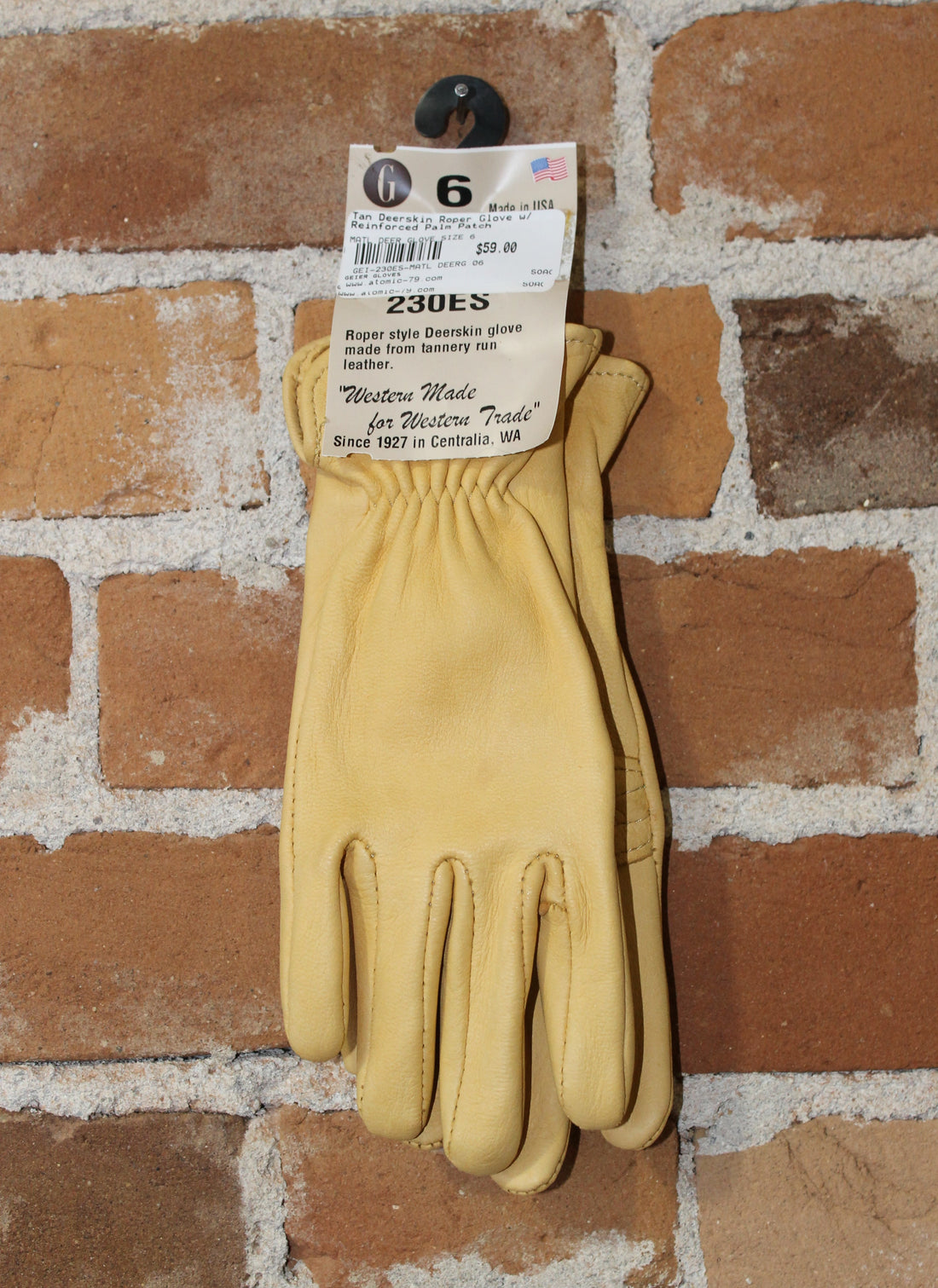 Tan Deerskin Roper Glove W/Reinforced Palm Patch view of gloves