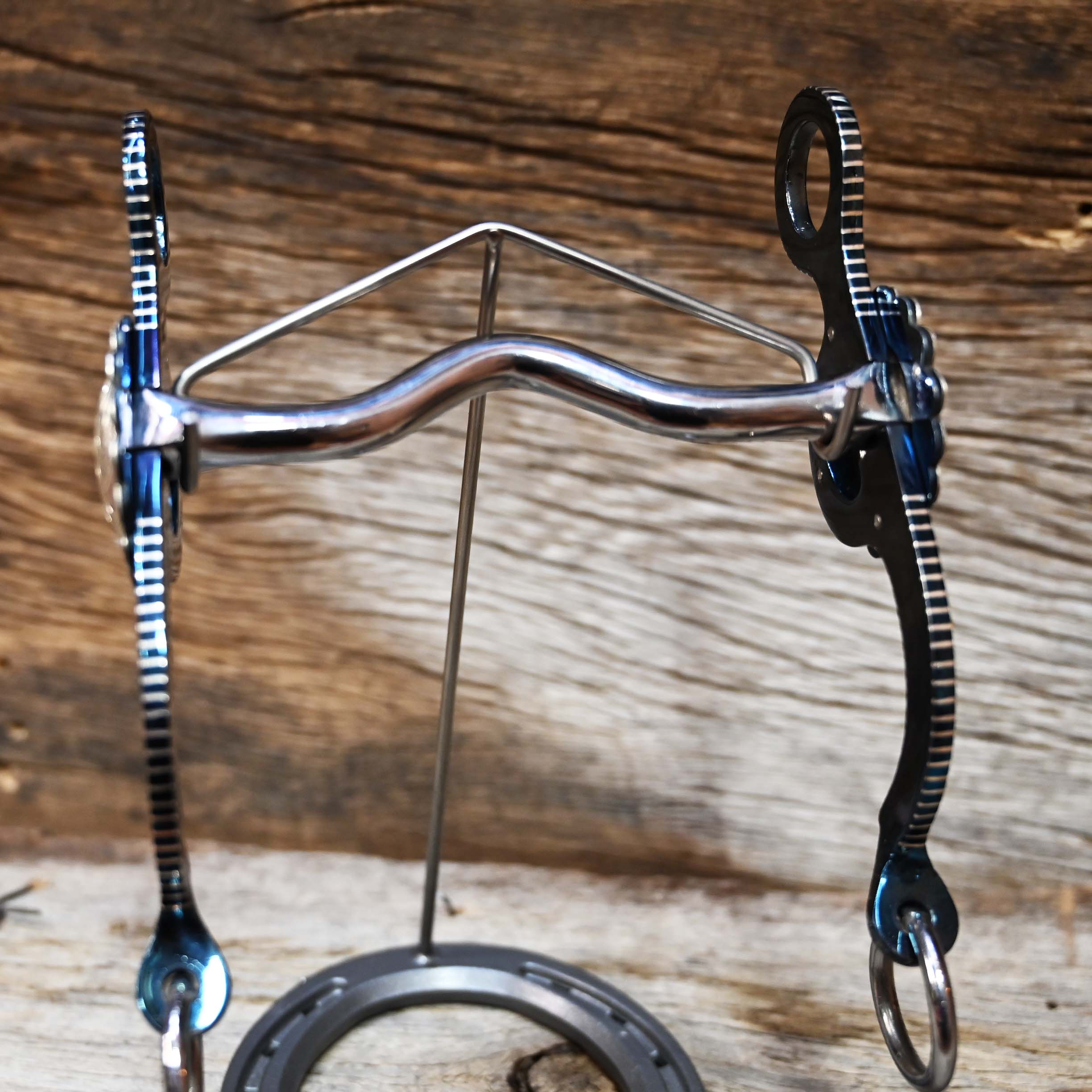 JT Silversmiths Argentine Snaffle Leaves and Concho with Berry Edge Silver Inlay-Blue
