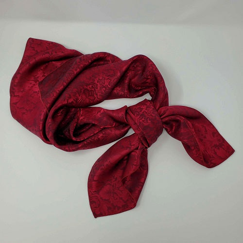 Cowboy Images Jacquard Burgundy Wild Rag 36x36 silk-like scarf with burgundy jacquard weave