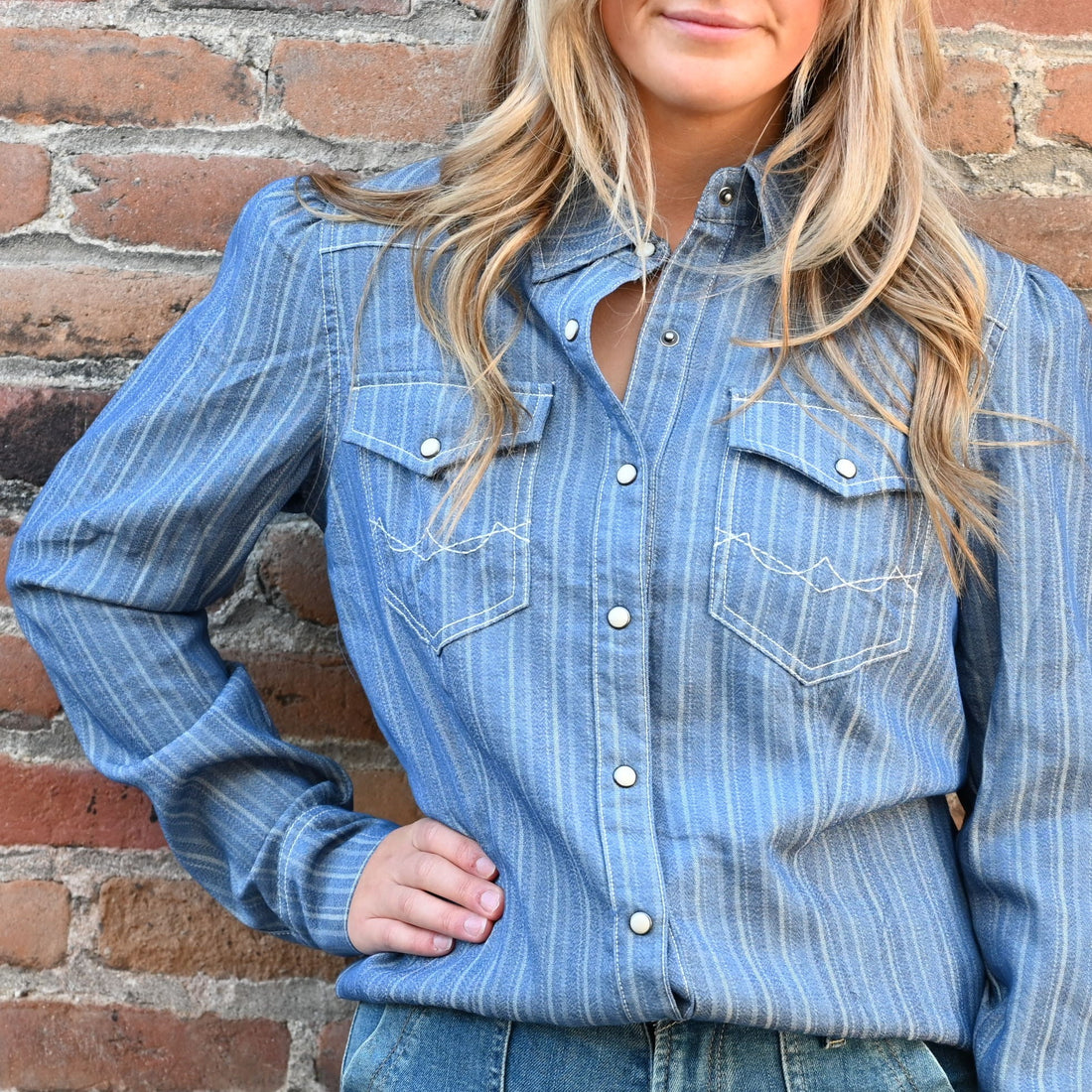 Double D Ranch Ladies Heath Shirt in Denim view of front