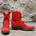 Ladies Red Suede Bootie view of front and side