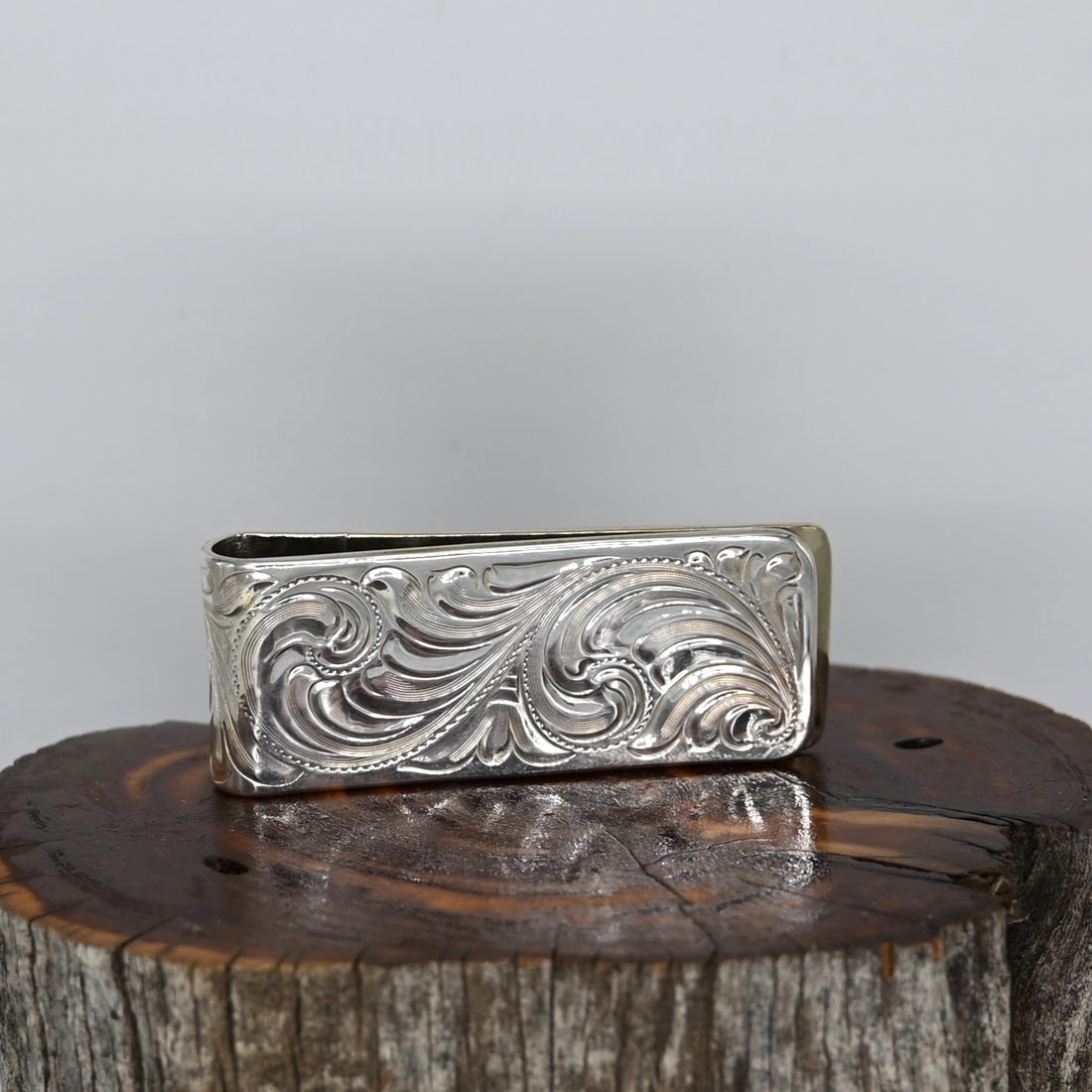 Fully Engraved Sterling Silver Money Clip view of money clip