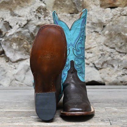 Ladies 12&quot; Leather Boot &quot;Harlow&quot; Design W/Emerald Blue Top And Scalloped Topline view of bottom