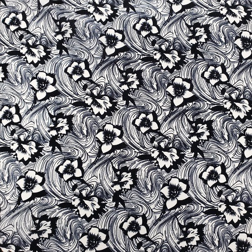Crepe de Chine Wild Rose Black and White view of pattern