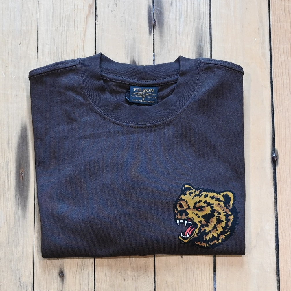 Filson Frontier Any Weather Graphic Tee in dark brown with Filson graphic